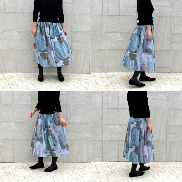 デザイナーズテキスタイルのギャザースカート　ストーン 9枚目の画像