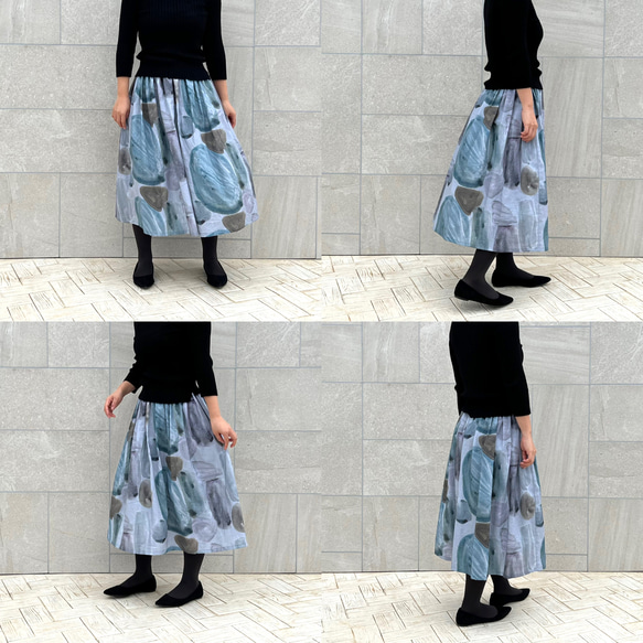 デザイナーズテキスタイルのギャザースカート　ストーン 9枚目の画像