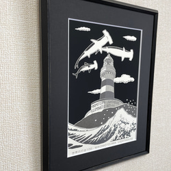 神子元島灯台 手刷りシルクスクリーン版画　額装品 2枚目の画像