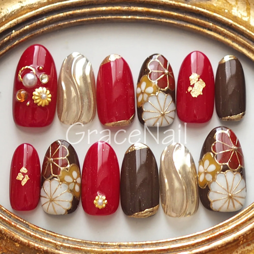 現品販売！ネイルチップ No.857 成人式卒業式和柄振袖 ネイル