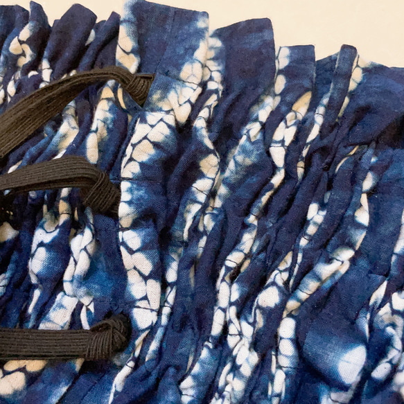 藍染スカート パウスカート ギャザースカート 絞り 着物リメイク フラ 浴衣リメイク 衣装 和柄 Ｗ5801 8枚目の画像