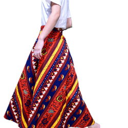 Aラインフレアスカート11 ロングスカート　 アフリカンプリント　アジアン風 ジプシー　古着　アフリカ布 3枚目の画像
