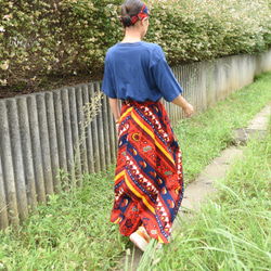 Aラインフレアスカート11 ロングスカート　 アフリカンプリント　アジアン風 ジプシー　古着　アフリカ布 2枚目の画像