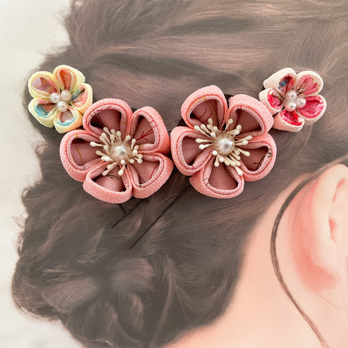 つまみ細工髪飾り 和装髪飾り 振袖 浴衣 七五三 着物の髪飾り 4点 S70  