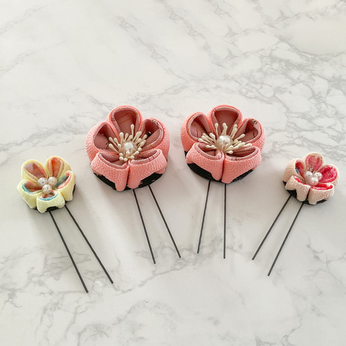 つまみ細工髪飾り 和装髪飾り 振袖 浴衣 七五三 着物の髪飾り 4点 S70  