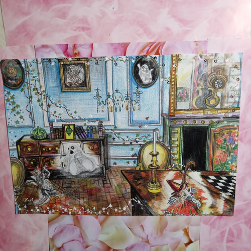 ハロウィン白猫さん　アクリル画 ハロウィン白猫さん アクリル画 ハロウィン白猫さん」 by T