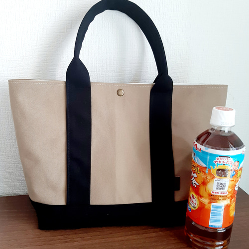 受注製作】秋に持ちたい モカブラウン×黒帆布のトートバッグ M