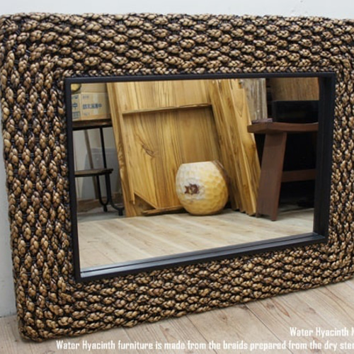 ウォーターヒヤシンスミラー 80×60cm 鏡 壁掛け ナチュラル