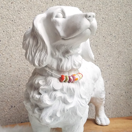 カラフル♪犬用ネックレス♥陶製ビーズ（暖色）♥パールホワイト革紐