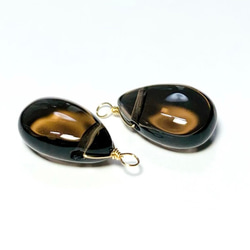 【天然石チャーム】スモーキークォーツ　ペアシェイプ　２個　ピアス用　ハンドメイド素材 3枚目の画像