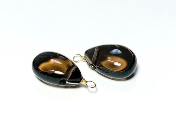 【天然石チャーム】スモーキークォーツ　ペアシェイプ　２個　ピアス用　ハンドメイド素材 3枚目の画像