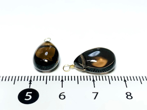 【天然石チャーム】スモーキークォーツ　ペアシェイプ　２個　ピアス用　ハンドメイド素材 4枚目の画像