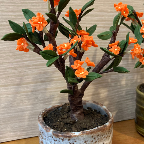 ご依頼品樹脂粘土製ミニチュア盆栽〈金木犀〉 盆栽 AB-Hachi Garden