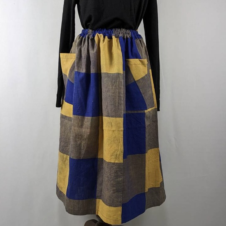古布リメイクスカート　市松模様