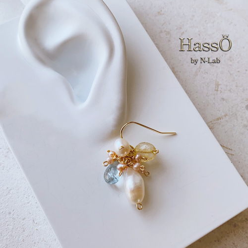 天然石・14kgf* 小さなブーケ ピアス イヤリング *淡水パールしずく