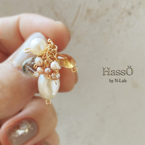 天然石・14kgf* 小さなブーケ ピアス イヤリング *淡水パールしずく