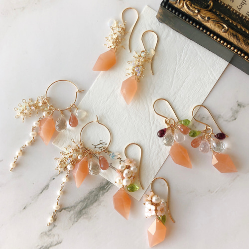 ご確認用　ピーチムーンストーン✢チャーム　14kgf ピーチムーンストーン チェーンリング ワイヤーラッピング 14kgf