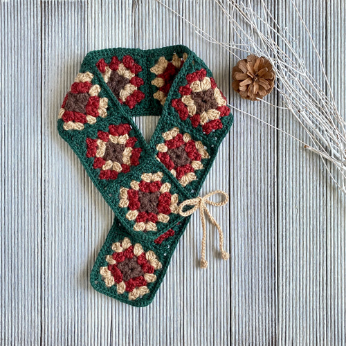 冬のお出かけに》手編み 紅葉の森＊3WAY♢ミニマフラー・大人のつけ襟