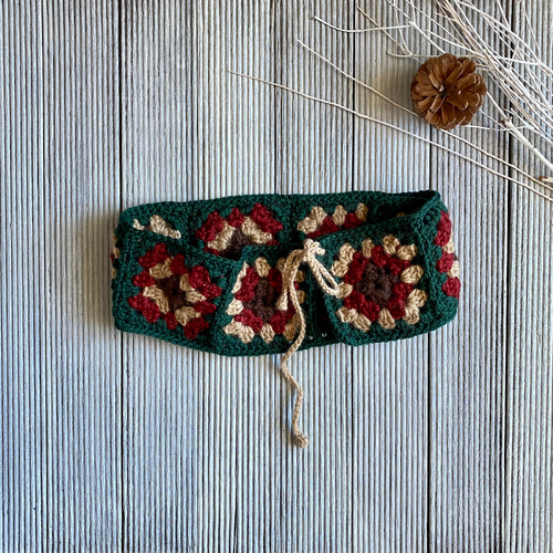 冬のお出かけに》手編み 紅葉カラー＊3WAY♢ミニマフラー・大人のつけ