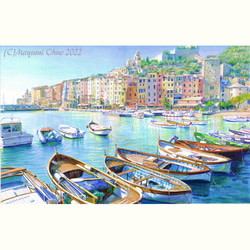額代込み ポルトフィーノ イタリアで版画化☆ヨーロッパ 地中海