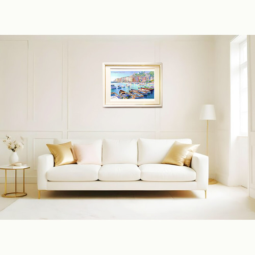 57cm額装イタリアで版画化☆リヴィエラ ヨーロッパ ポルトヴェーネレ