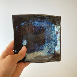 タタラ造り　濃い青の角皿　三枚セット 6枚目の画像