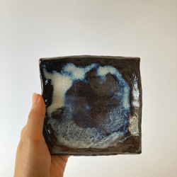 タタラ造り　濃い青の角皿　三枚セット 7枚目の画像