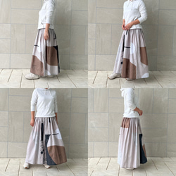 デザイナーズテキスタイルのギャザースカート　ブラウンパネル 7枚目の画像