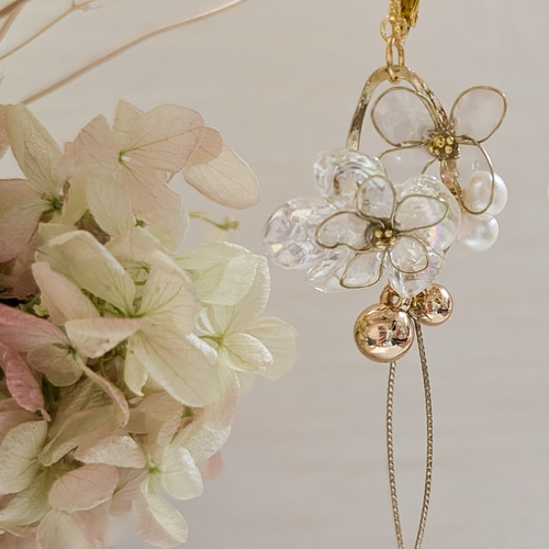 shiny flower~ オーロラフラワー ディップアート ピアス イヤリング