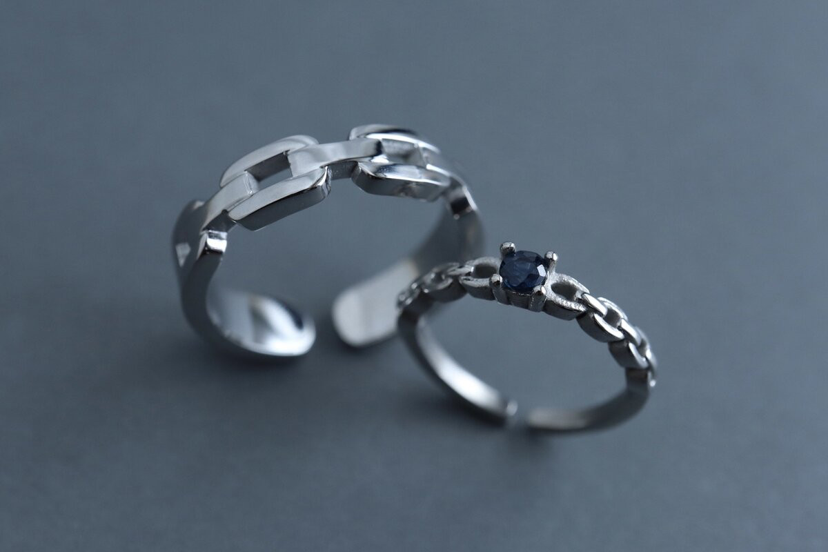 サファイアのペアリング♦︎天然石♦9月誕生石♦サージカルステンレス【rock】