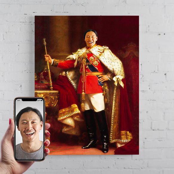 【オーダーメイド】写真からカスタムロイヤルキング天皇皇帝油絵スタイルの肖像画一点物 似顔絵 イラスト彼氏夫の贈り物誕生日 5枚目の画像