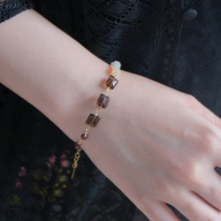Opal bracelet：天然石オパールブレスレット 淡水グレーパール×スモーキークォーツ×ガーネット 10枚目の画像