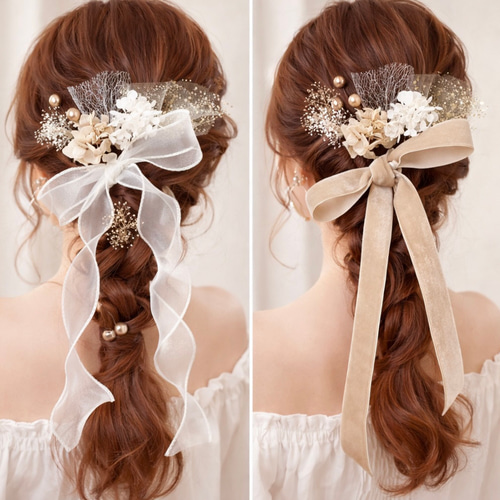 パール ＆ クリーム 】のポニーフック ヘアリボン ヘアアクセサリー