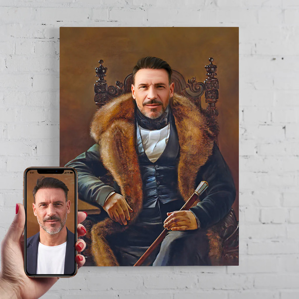 【オーダーメイド】写真からカスタムロイヤルキング天皇皇帝油絵スタイルの肖像画一点物 似顔絵 イラスト彼氏夫の贈り物誕生日 100%