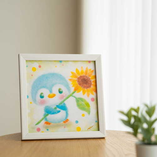 複製画】「ペンギンさんとひまわり」 パステルアート ぺんぎん