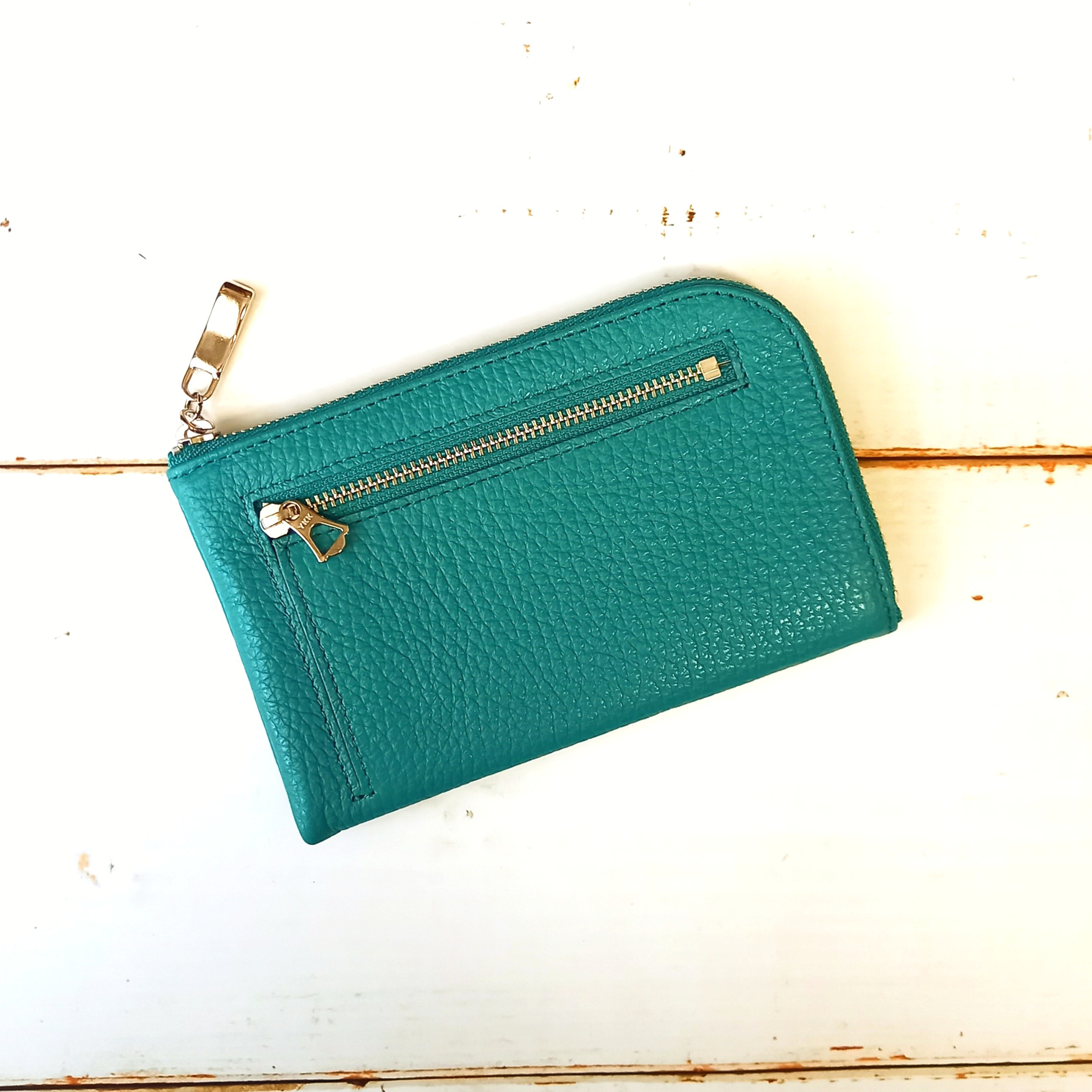 スリムで軽いミニ財布(ターコイズグリーン)高級イタリアンレザー◇カード入れは10か所！牛革シュリンク◇コンパクト L字 6,600円