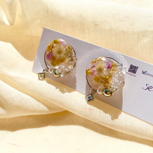 秋 クリスタル 紅葉 ベージュ ドライフラワー 大人 ~ ハンドメイド