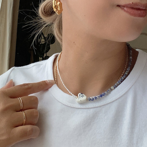 【blue.ks】No.3 天然淡水パール×瑪瑙のデザインネックレストップ 濱ノ雫 ブルーパール 淡水パールデザイン ネックレス 真珠