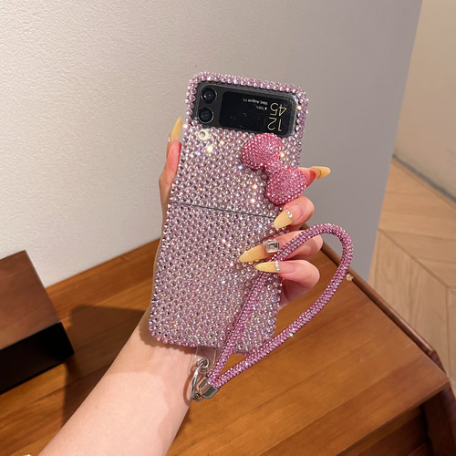 キラキラ Galaxy Z Flip 7 6 5 4 3 ケース ラインストーン 立体リボン