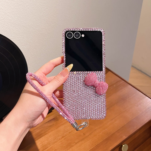 キラキラ Galaxy Z Flip 7 6 5 4 3 ケース ラインストーン 立体リボン