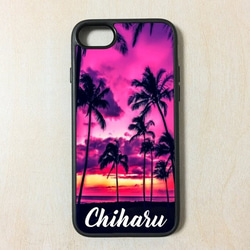 オーダーメイド S050 Pink Hawaii 名入れ iPhone ケース アイホン アイフォン 夕日 夕焼け 1枚目の画像