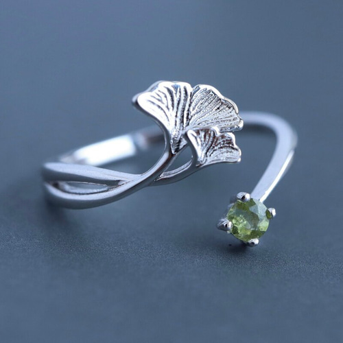 秋の葉のリング＊銀杏＊秋物＊天然石＊誕生石＊シルバー925＊S925