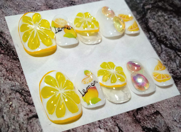 ジェルネイルチップ〜付け爪☆3Dレモンネイル☆フルーツネイル 4枚目の画像