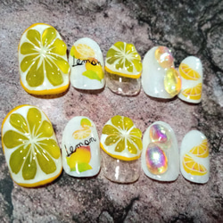 ジェルネイルチップ〜付け爪☆3Dレモンネイル☆フルーツネイル ネイル