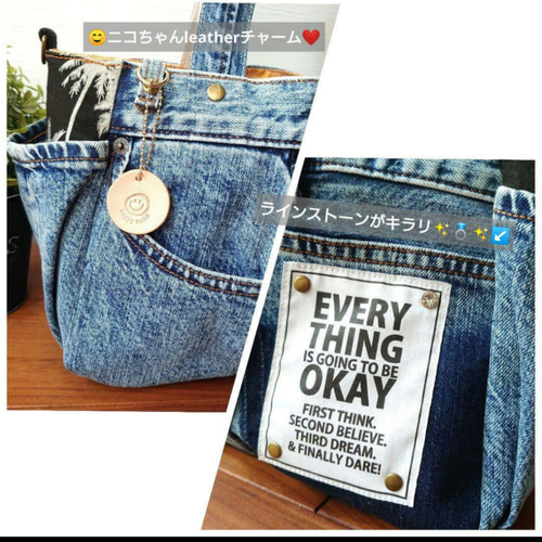 No.302【DENIM✖️パームツリーsummerBAG❤️】サイドポケット付デニム