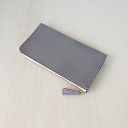 革のL字ファスナー長財布　大容量　スムースレザー　ツルッとした革　グレー　通帳も入る財布 1枚目の画像