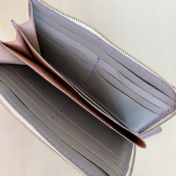 革のL字ファスナー長財布　大容量　スムースレザー　ツルッとした革　グレー　通帳も入る財布 6枚目の画像