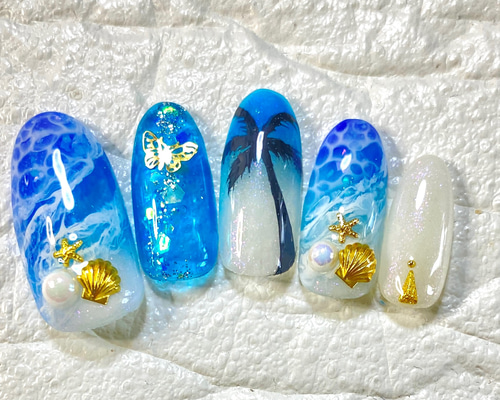 オーダー ネイルチップ マーメイド シェル 海ネイル 夏ネイル ドロップネイル 3ce2ade098435bbd7c437d182c834b