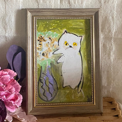 絵画 。壁掛け絵【美しい赤いバラ園でワインを飲みながら白い猫を抱いている少女】 141a1e065c9c87b4b12dd32efa28cd