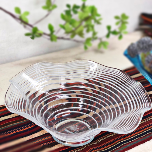 吹きガラスプレート大皿 気泡2枚